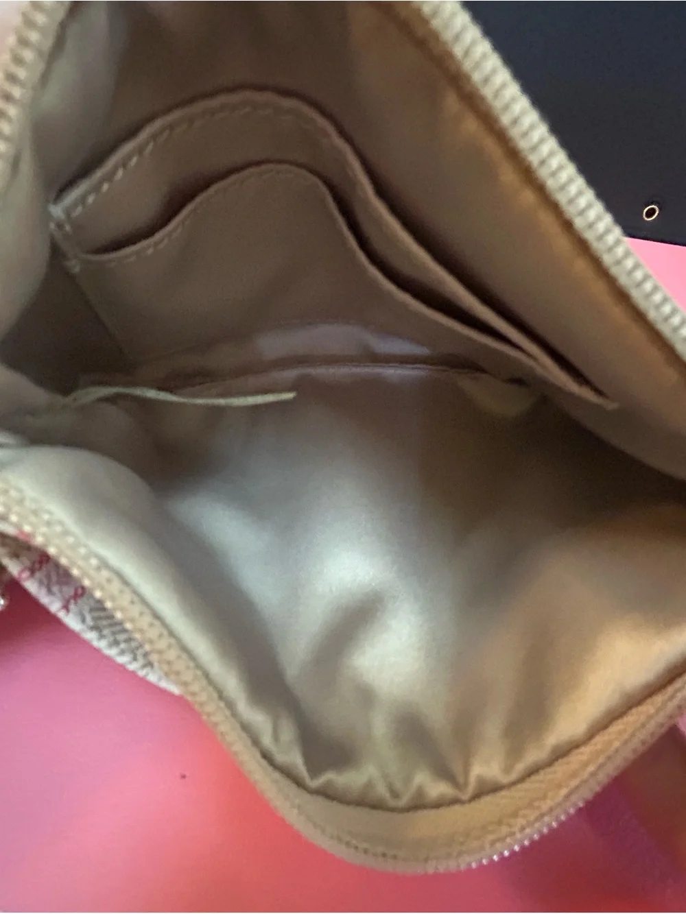 Coach Beige Stripe Wristlet with Pink Accents